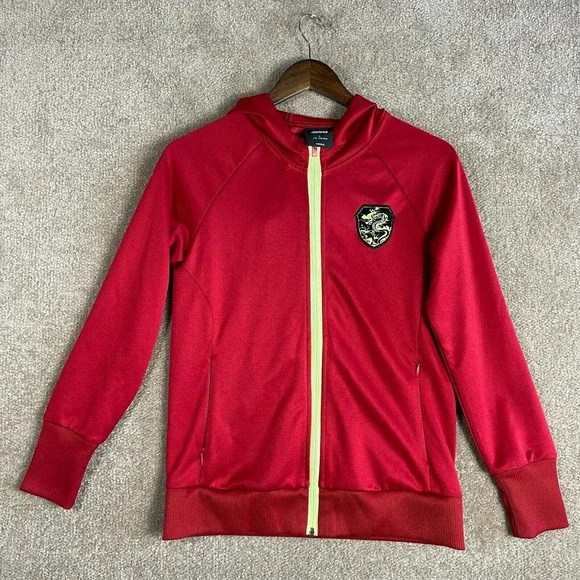 Adidas Track Jacket Youth Boys Size Large L Red Full Zip Hooded Zipped Pockets - Picture 1 of 8